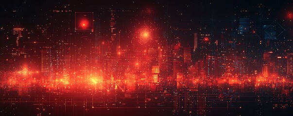 Obraz premium An abstract red matrix background with various geometric elements and patterns.