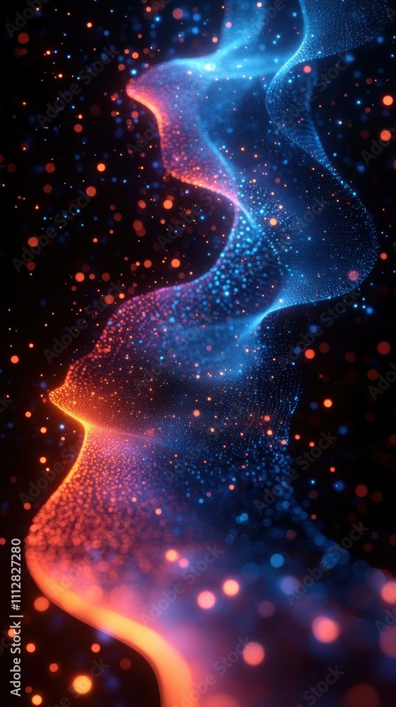 Poster digital light motion. abstract digital wave glowing particles dynamic flow futuristic background for