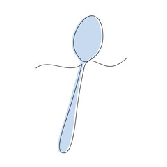 Spoon in one continuous line in color. One line drawing, minimalism. Vector illustration.