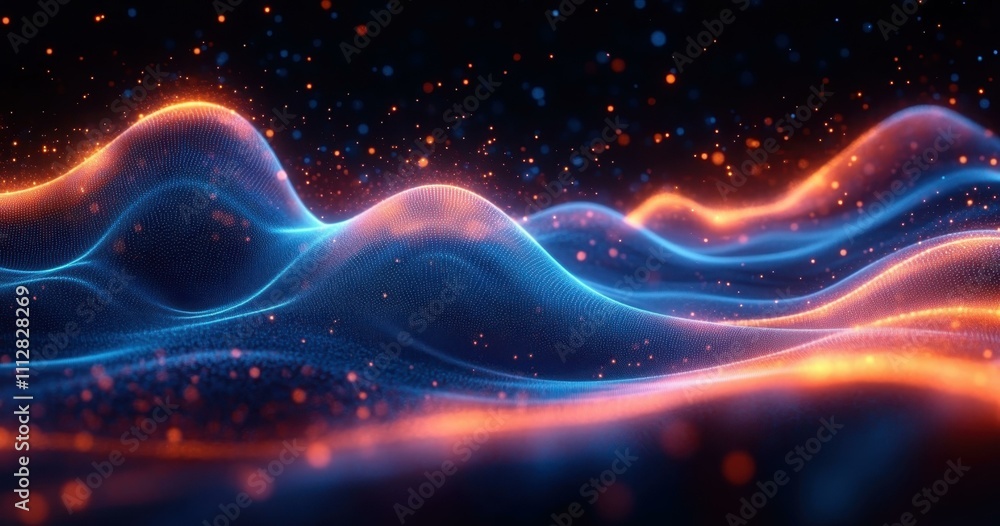 Aufkleber a landscape composed vibrant digital design with intricate patterns of lines dots and waveforms in b