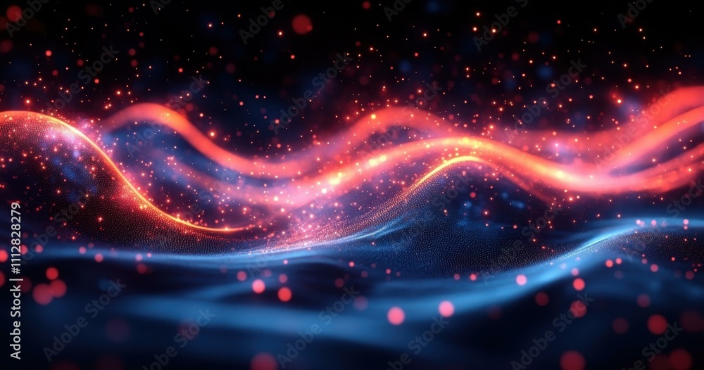 Poster digital light stream. abstract glowing wave lines, digital flow motion with sparkles and particles, 