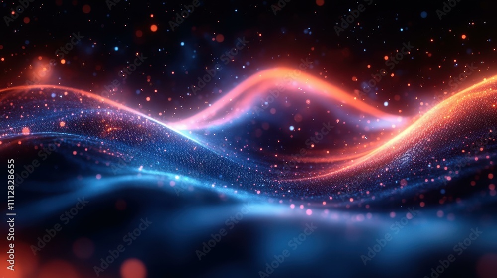 Poster digital wave animation. abstract glowing wave lines, futuristic digital background with particles fo