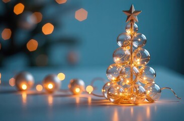 Fototapeta premium festive glass bauble Christmas tree, concept of home decor store, holiday event planning agency, winter decorations