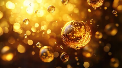 Golden bubbles shimmering against a warm, glowing background.