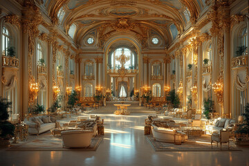 Obraz premium A Grand Palace Interior Featuring Opulent Gold Decor And Furnishings