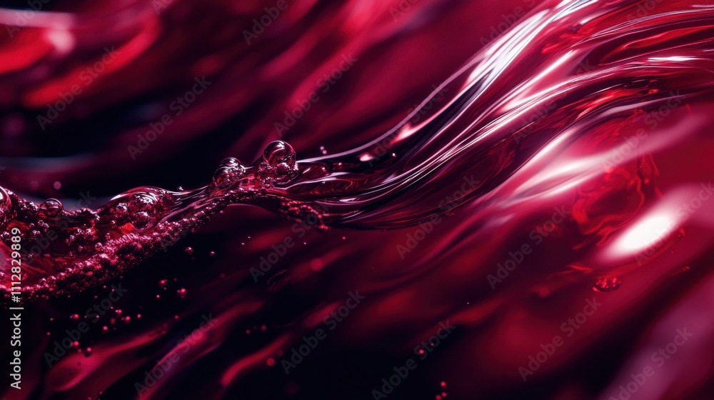 Poster Flowing red liquid with bubbles creating a captivating and dynamic texture.