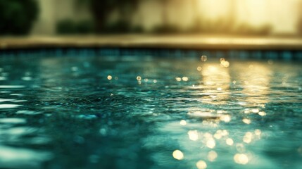 Close-up of water ripples in a swimming pool at sunset.