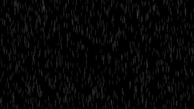 Rain overlay is falling diagonally. Background is black. 4K.