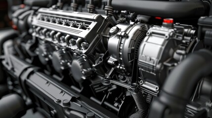 Diesel Car Engine Detail. Clean Fuel Energy in Automotive Block