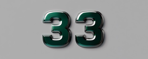 The number "33" in dark green metallic 3D text, with a sharp finish on a solid gray background