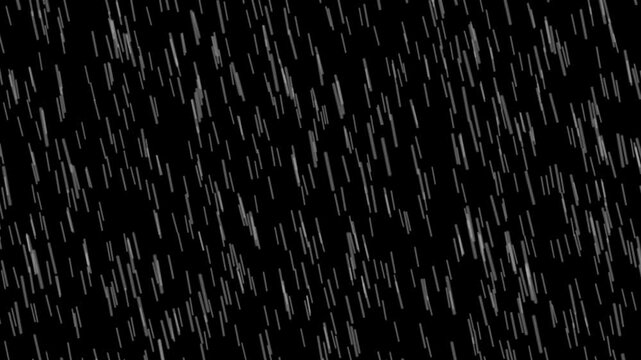 Rain overlay is falling diagonally. Background is black. 4K.