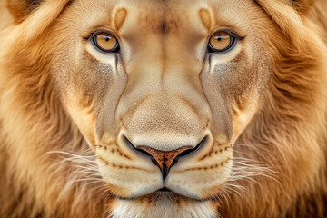 Naklejka premium Close-up photo of the Serengeti lion. Big cats in danger of extinction. AI