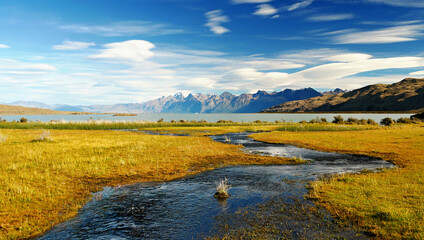 River in wild landscape in southern Patagonia, Argentina