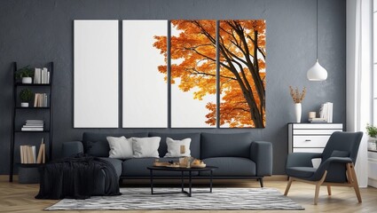 Highly Detailed Multi-Panel Designed Canvas Wall Art in Contemporary Living Room