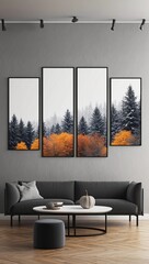 Highly Detailed Multi-Panel Designed Canvas Wall Art in Contemporary Living Room