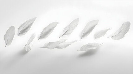 Fototapeta premium Ethereal Grace: White Feathers in Tranquil Descent on a Pristine Canvas