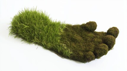 Fototapeta premium Eco-friendly footprint made of moss and grass symbolizing sustainability and environmental awareness, with a detailed and recognizable shape including all five toes.