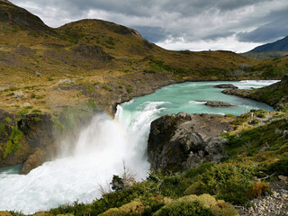 Waterfall in the Argentinian mountains in Patagonia