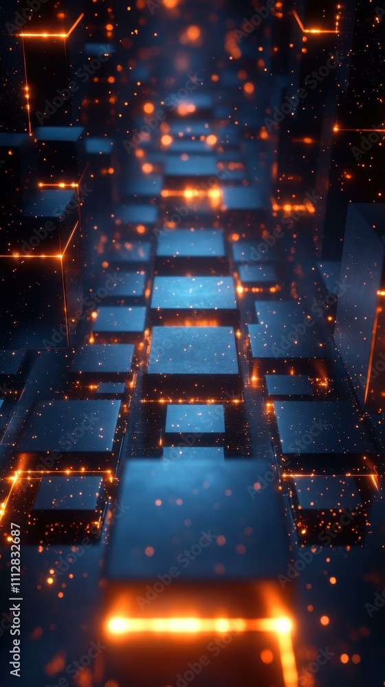 Poster artificial intelligence innovation. futuristic glowing cubes digital abstract background with illumi