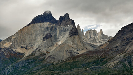 Fototapeta premium Beautiful wild mountains in the Chilean Andes in Patagonia. Fantastic natural scenery.