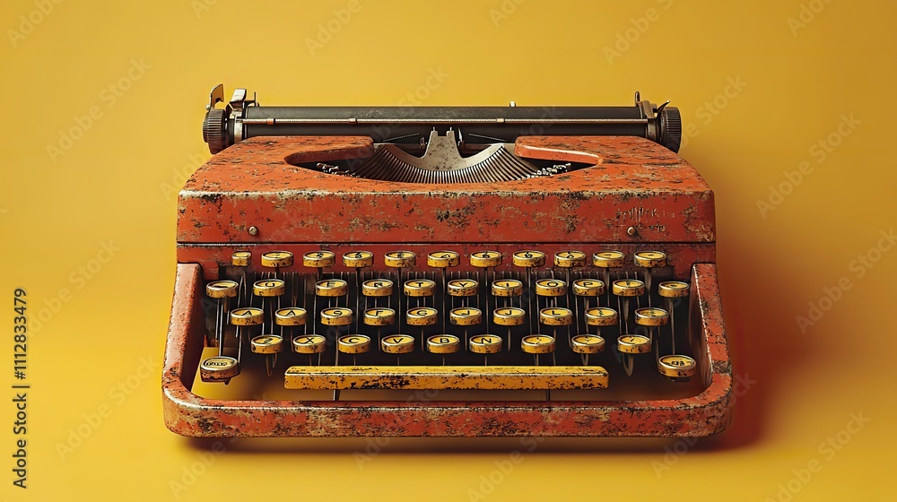 Aufkleber retro style typewriter on a yellow background top vie