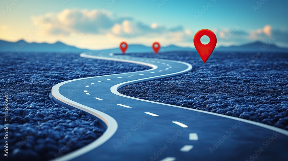 Aufkleber road trip and journey route winding road on a white background with pin pointer eps 1