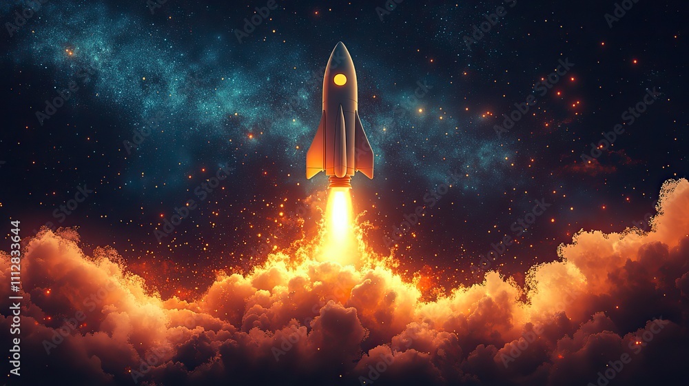 Aufkleber rocket icon cartoon style solid color background luminous effect 3