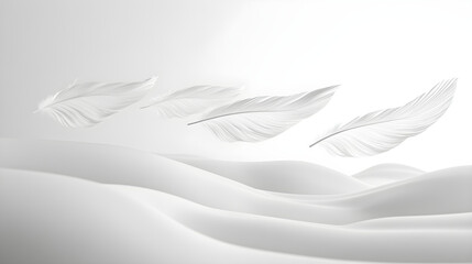 Obraz premium Ethereal Grace: White Feathers in Tranquil Descent on a Pristine Canvas