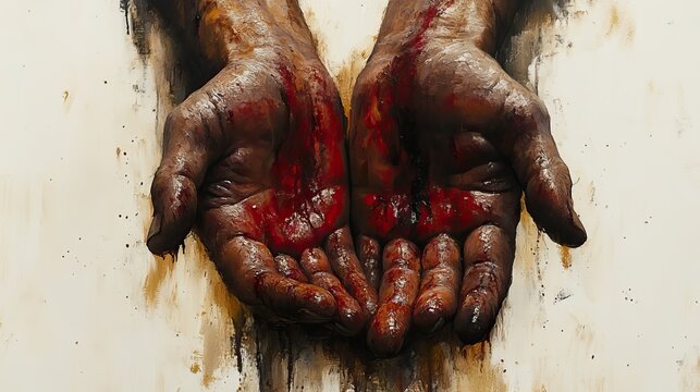 sacred scars the stigmata of christ hands towards jesus christ on the cross on a white background digital painting