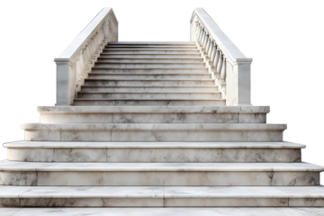 Marble staircase with stone stairs in building in PNG isolated on transparent background