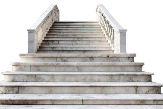 Marble staircase with stone stairs in building in PNG isolated on transparent background