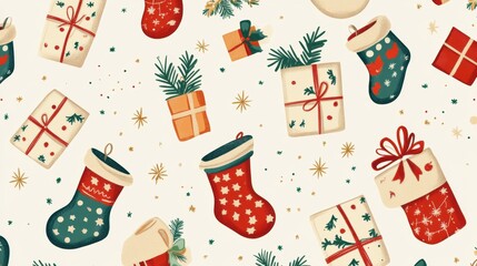 Festive christmas design featuring cute stockings and gifts cheerful holiday decor playful environment gigapixel high fidelity