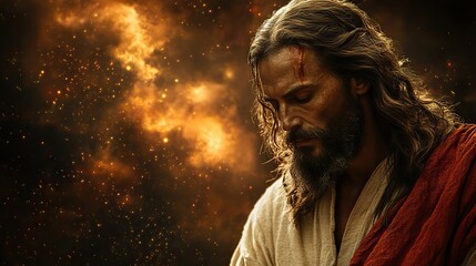 serene portrayal of jesus in flowing robes