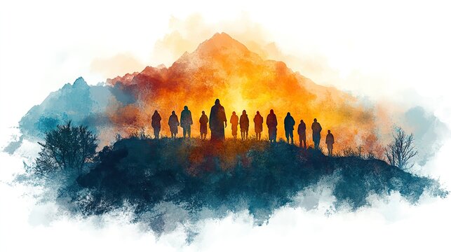 sermon on the mount digital watercolor illustration
