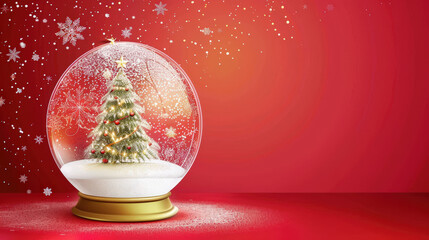 christmas snowglobe on red background