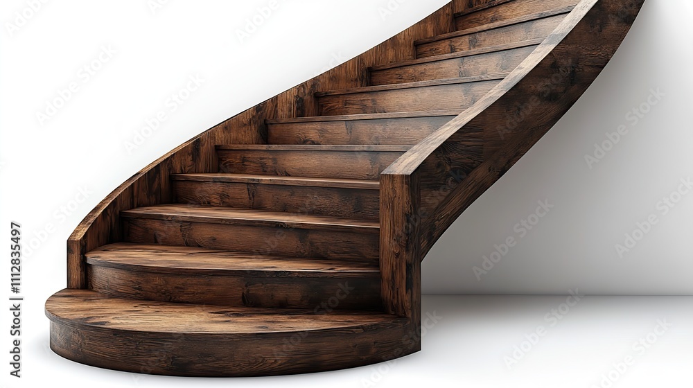 Aufkleber side view of inner stairs with a two tone wood texture white and dark laminated wood and no railing 