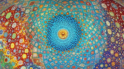Colorful mosaic design with radial symmetry.