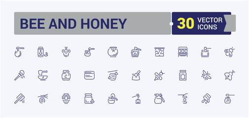 Bee And Honey thin line icon set. Contains such icons as pot, processing, glove, thin, inspiration, line. Outline symbol collection. Vector icons editable stroke.
