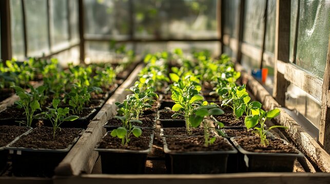 A greenhouse on an organic farm, where organic seedlings are nurtured in a controlled, chemical-free environment.