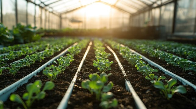 A greenhouse on an organic farm, where organic seedlings are nurtured in a controlled, chemical-free environment. - Powered by Adobe