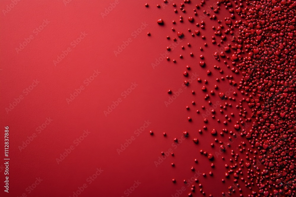Aufkleber bright red background with scattered red beads creating a bold visual contrast