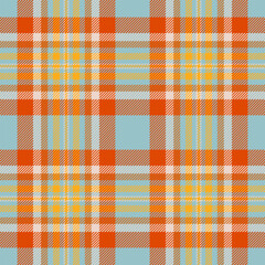 Greeting check texture fabric, simplicity seamless plaid textile. Network background tartan pattern vector in pastel and orange colors.