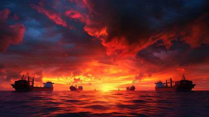 Navigating supply chain disruption maritime shipping challenges at sunset ocean environment dramatic viewpoint