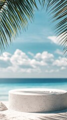 Fototapeta premium Tranquil ocean view with palm trees and clear blue skies during sunny daytime