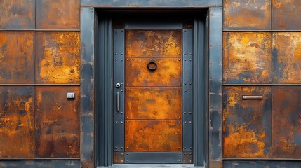 studio shot of a entrance metal door with wooden covering isolated on white backgroun