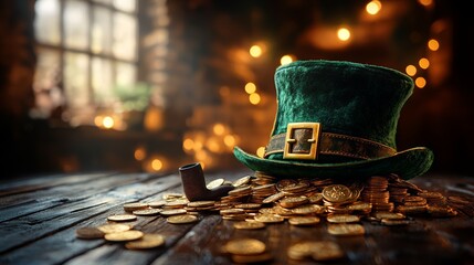Leprechaun Hat Surrounded by Gold Coins