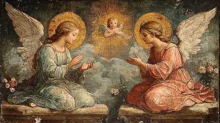 the annunciation the angel with wings outstretched delivers god s message to mary