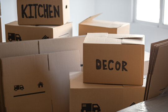 Boxes with belongings ready for relocation