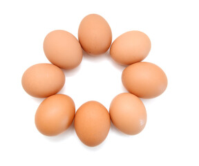 Raw eggs isolated on white background