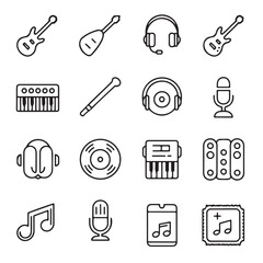 30 Minimalist Music Outline Icons: Guitars, Keyboards, Microphones, Streaming Apps & More – Perfect for Web, Apps & Print